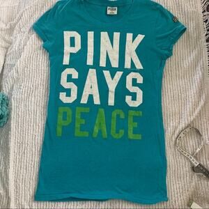 Y2K VICTORIAS SECRET PINK SAYS PEACE TURQUOISE TEE S